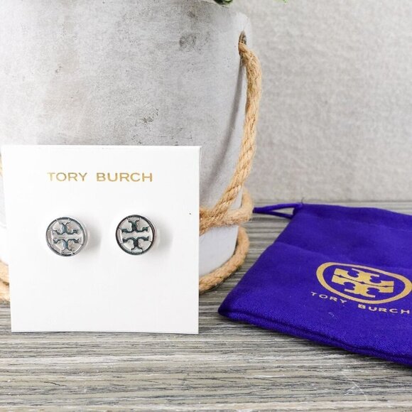Tory Burch Logo Circle Stud Earrings Silver OS - Picture 12 of 14